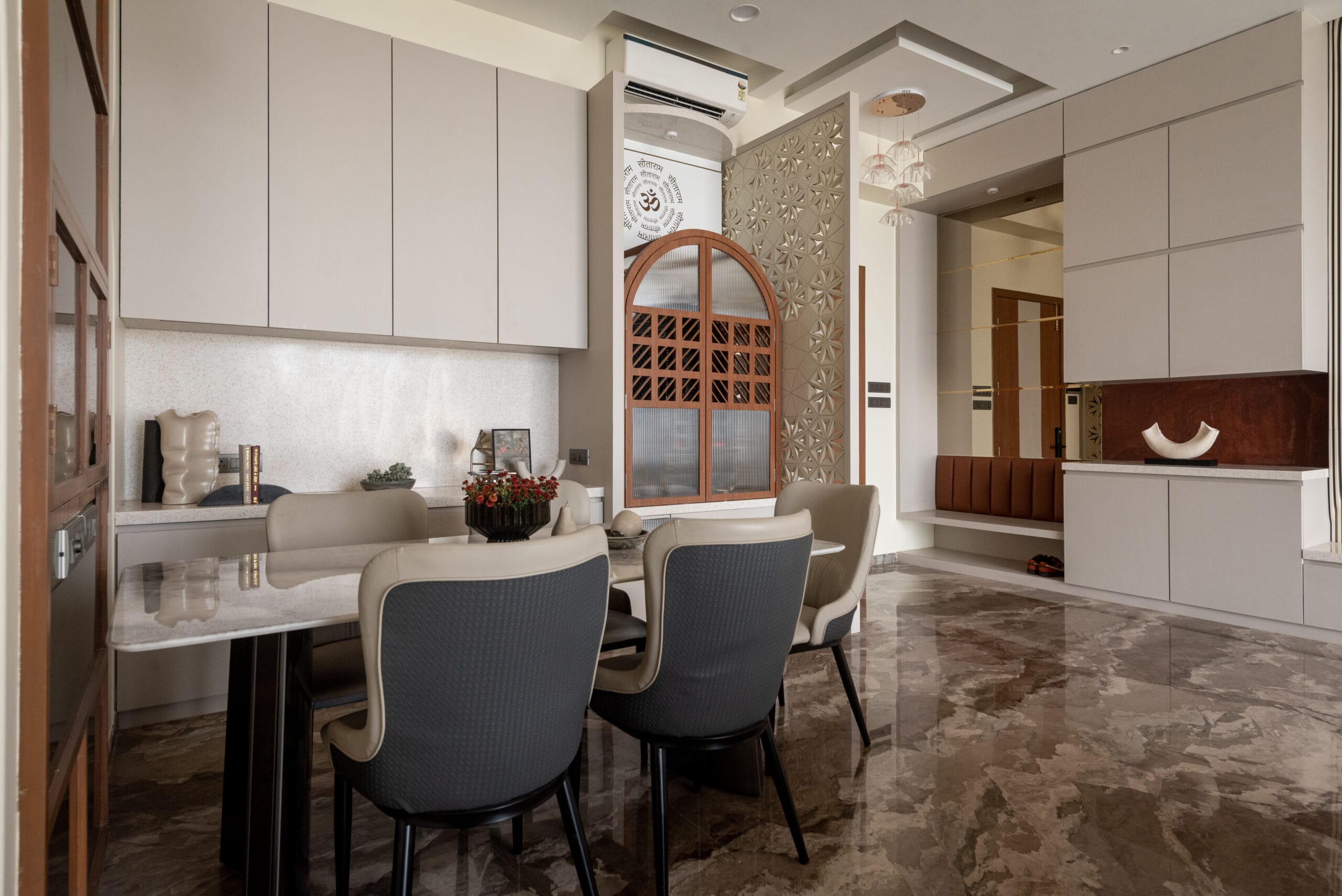 modern mandir and dining area design