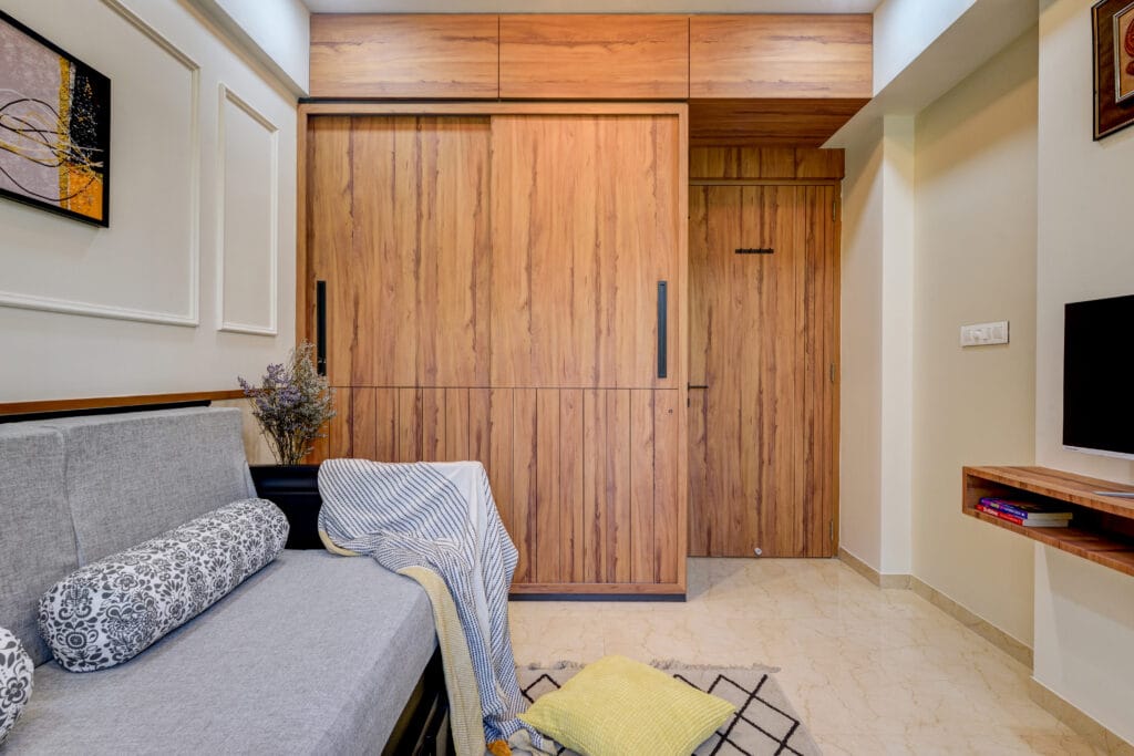 wooden guest bedroom wardrobe concept