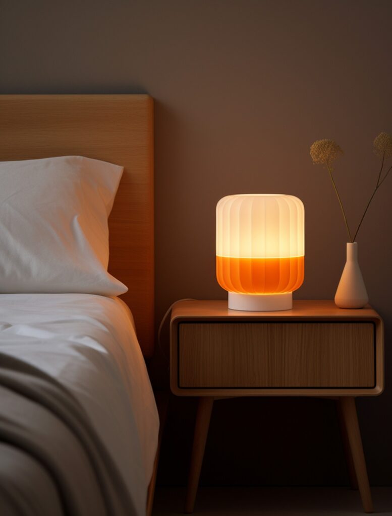 Curved side table and headboard