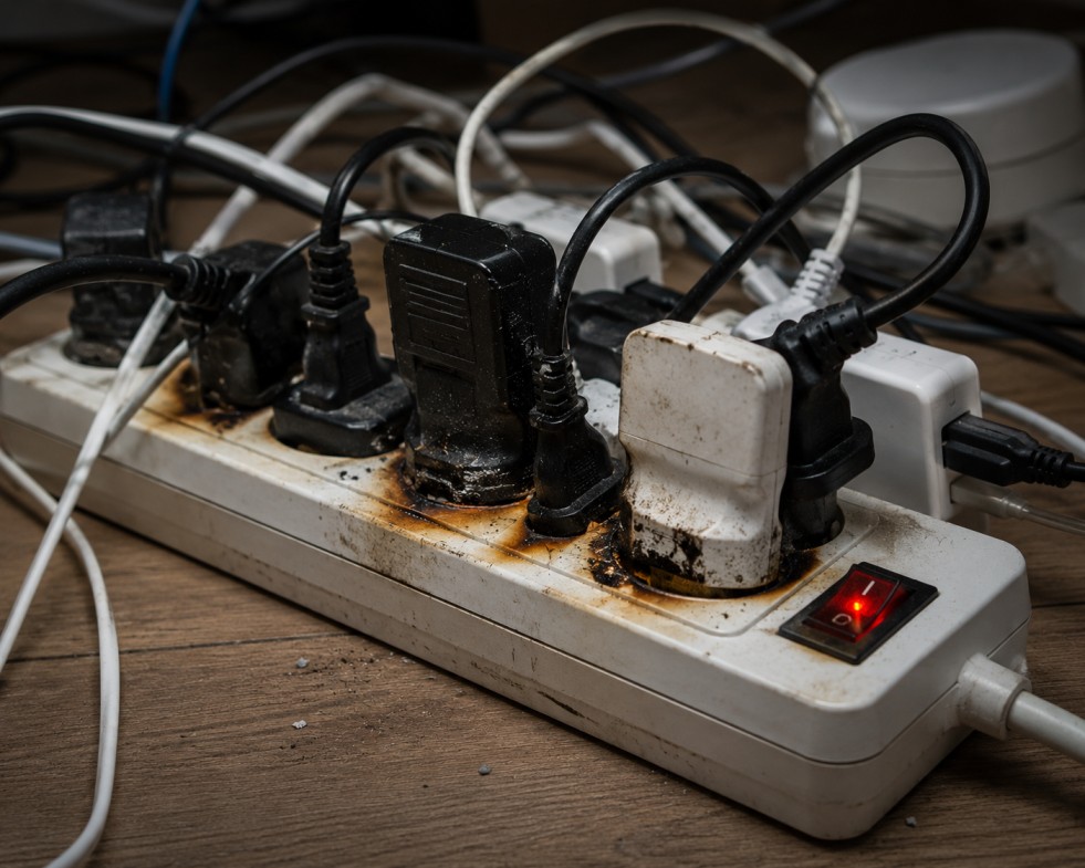 electrical hazards at home India — overloaded power strip danger