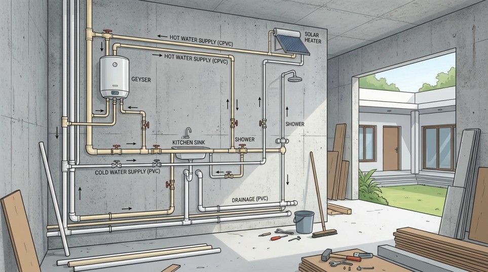 CPVC and PVC pipe layout schematic for new home construction India