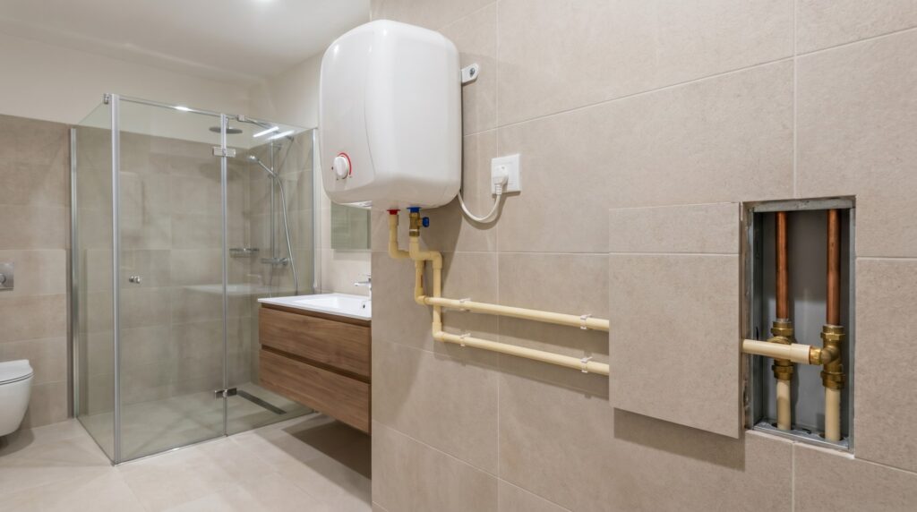 CPVC pipe connected to geyser for hot water supply in Indian home