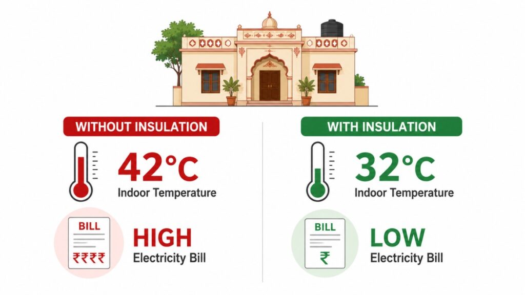 thermal insulation cost savings for home in India — before and after energy bill comparison